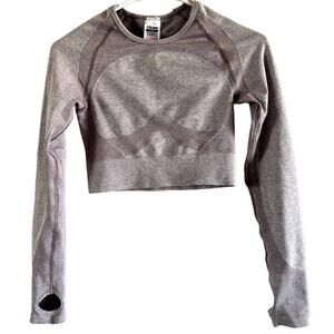 Gymshark Flex Sports Long Sleeve Crop Seamless Cutout Back Thumb Holes Purple M
